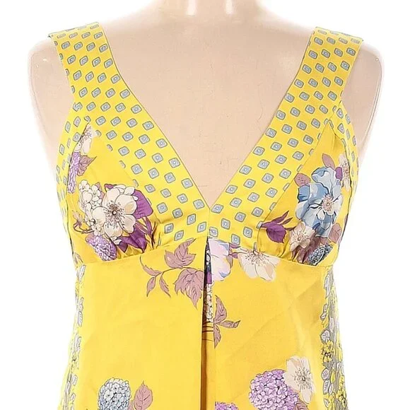 ETRO Yellow Purple Floral Print 100% Silk Sleeveless Blouse Size 42 (US 6) - Picture 2 of 5